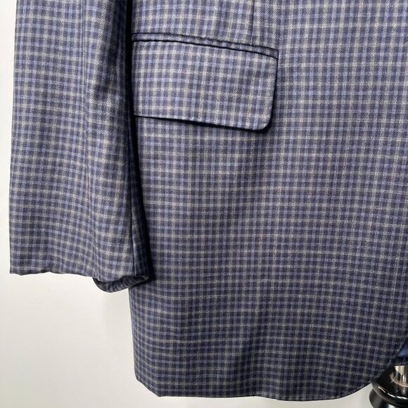 Canali Men's Blue Two Button Front 100% Wool Checkered Blazer Size 44 - Picture 9 of 9